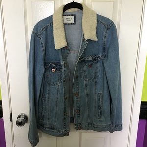 Oversized Denim Jacket with Faux Fur Collar
